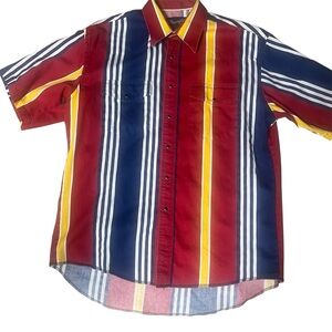 Wrangler Vintage Red, Blue, and Yellow Striped Men's Shirt Large Western Style